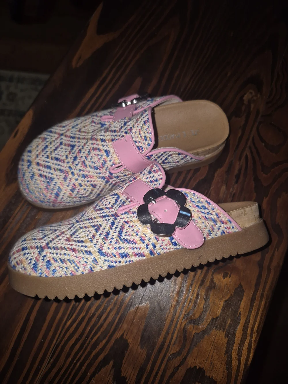 Steve Madden Multicolor Girls Woven Slip-On Mules with Pink Trim Size 13